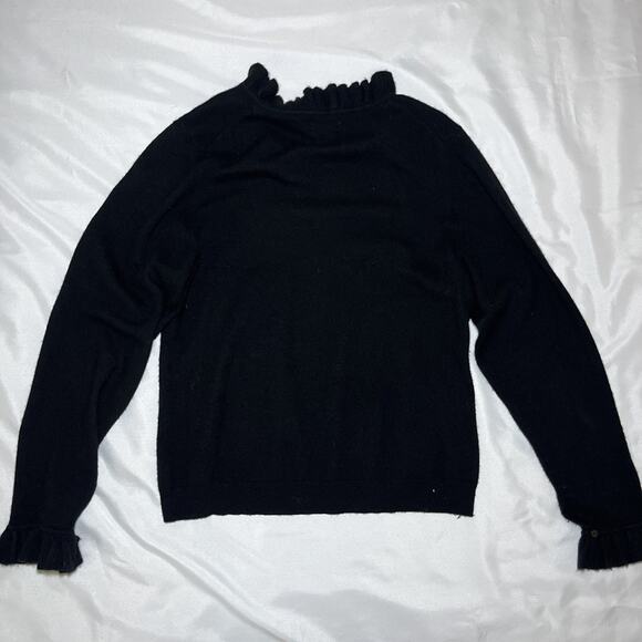Marshall Fields Womens Cashmere Split Neck Sweater Size XL Black Ruffles *READ* - Picture 4 of 10